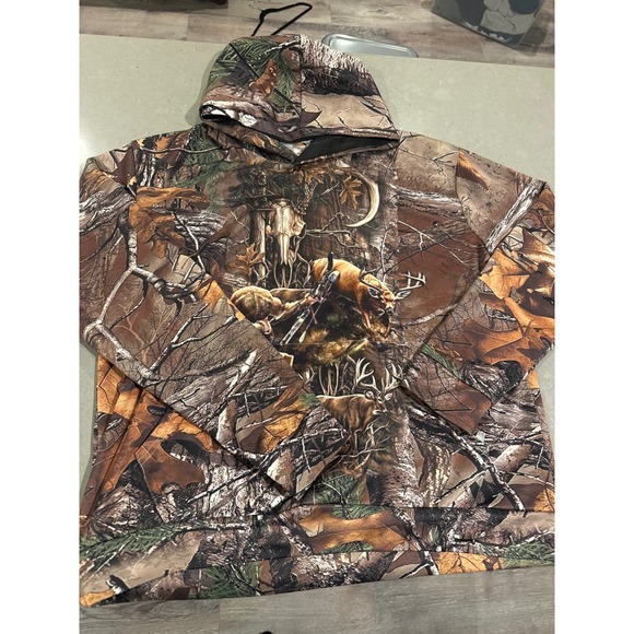 Monkstars Camouflage Deer Hunter Graphic Hoodie Mens Large Hunting Outdoors - Picture 1 of 5